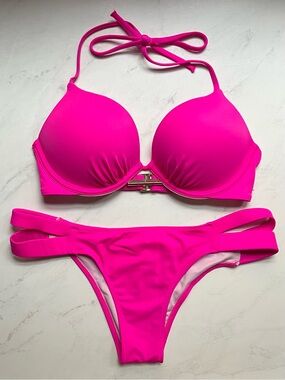 VS Swim • 34B Medium • Hot Pink Bombshell Push Up Add 2 Cup Sizes Cheeky Bikini